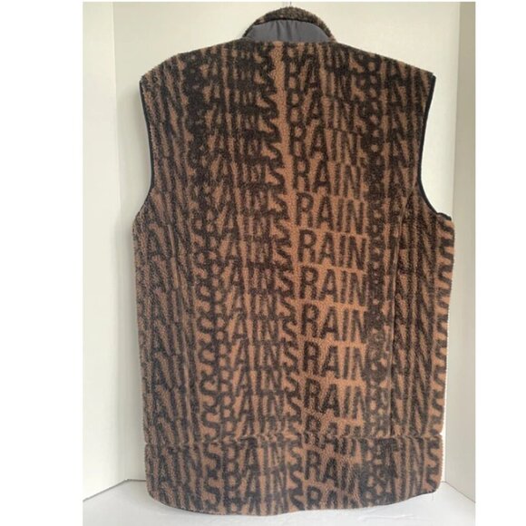 Rains Fleece Vest Mens Medium Brown Winter Warm Full Zip Heavy Monogram - Picture 2 of 6